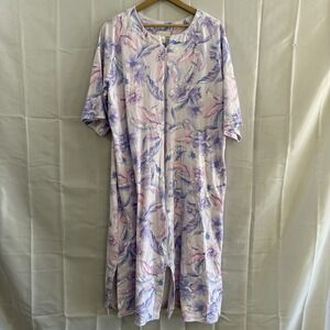 Miss Elaine Essentials Nightgown 2XL Pink Purple Full Zip  Grannycore Modest